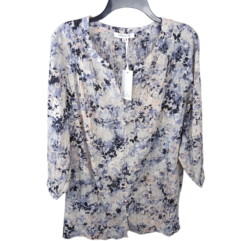 New Rose + Olive Tunic Top Women's Abstract Floral Blouse - Purple Multi Size 1X